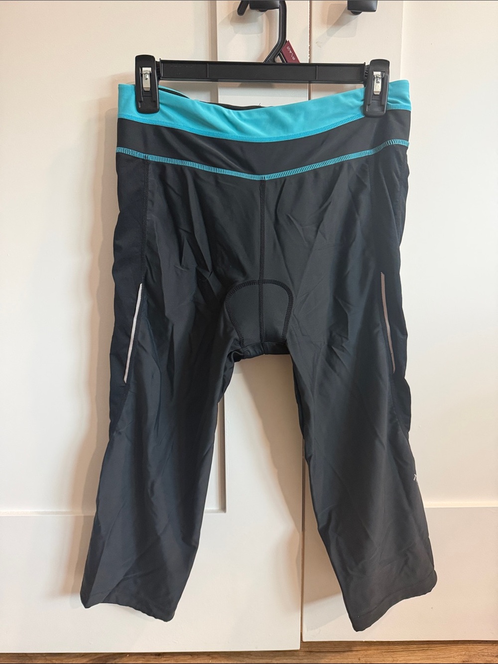 Women's Black Cycling Capris with Teal Waistband